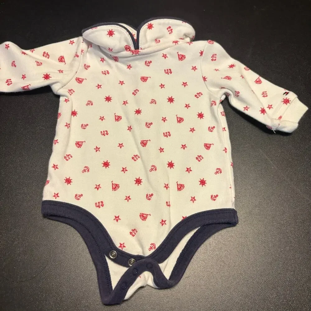 Vintage Tommy Hilfiger Romper & Long Sleeve One Piece Size 0-3 Months Red Sailor
